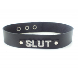 Collier en cuir noir SLUT