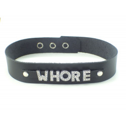 Collier en cuir noir WHORE