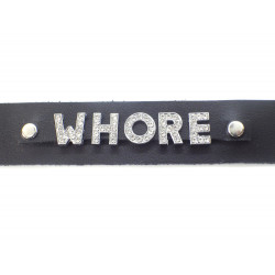 Collar de cuero negro WHORE
