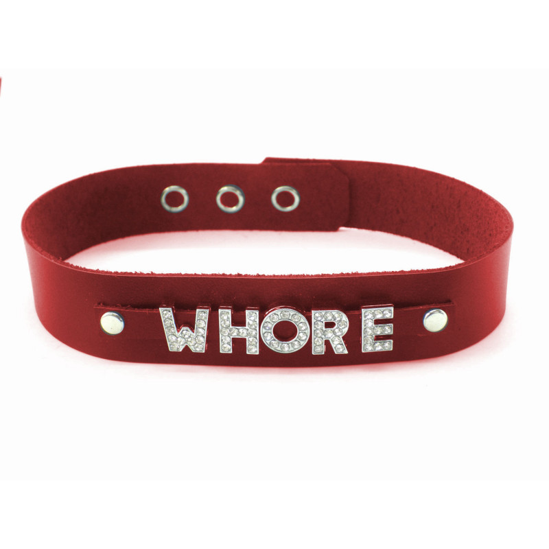 Collier en cuir rouge WHORE Collier en cuir rouge WHORE