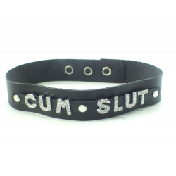 Collier en cuir noir CUM SLUT
