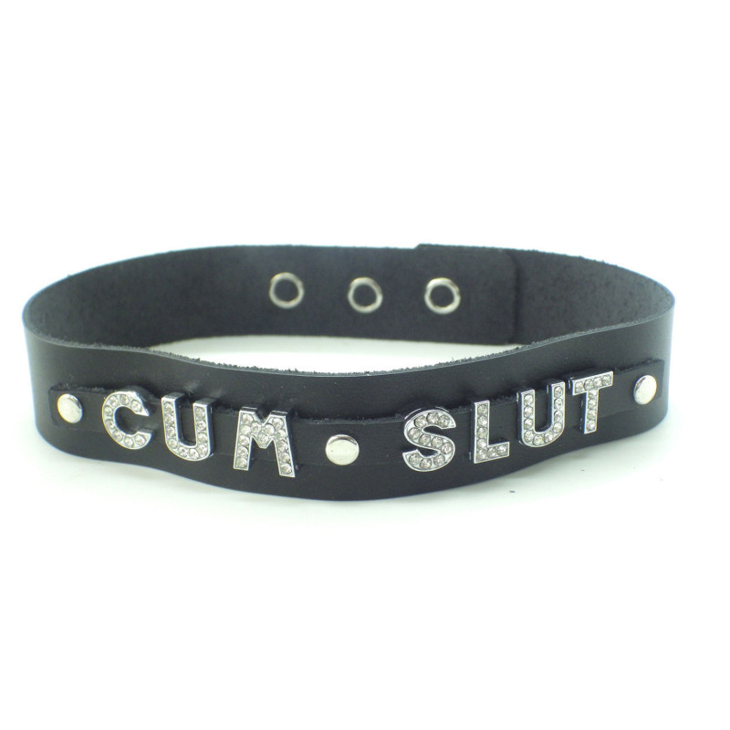 Collier en cuir noir CUM SLUT Collier en cuir noir CUM SLUT